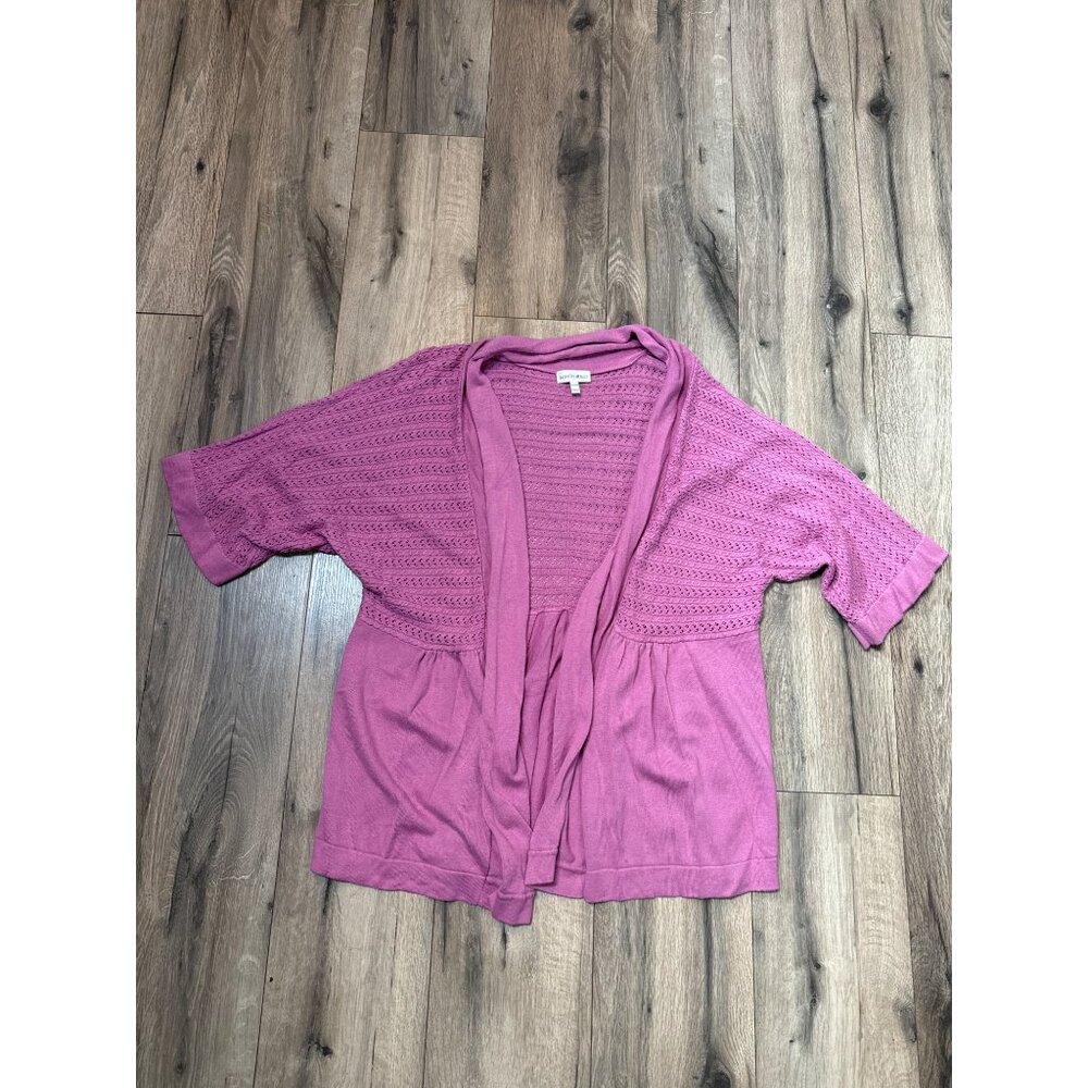 Womens Fashion Bug Size 22/24W Purple Knit Short-Sleeve Cardigan Sweater